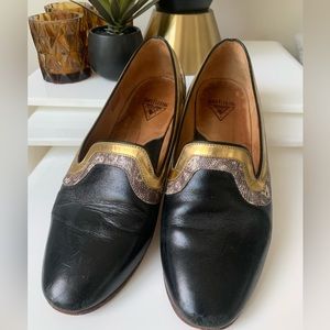 Fluevog black gold trim loafers - size 7.5